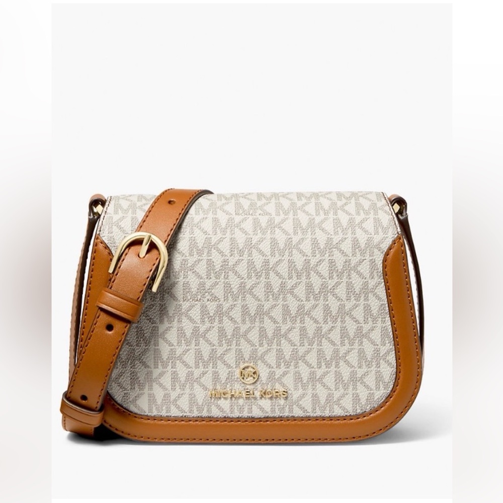 AUTHENTIC Michael Kors Lucie Leather Trim Small Logo Crossbody Bag NEW - Picture 1 of 16